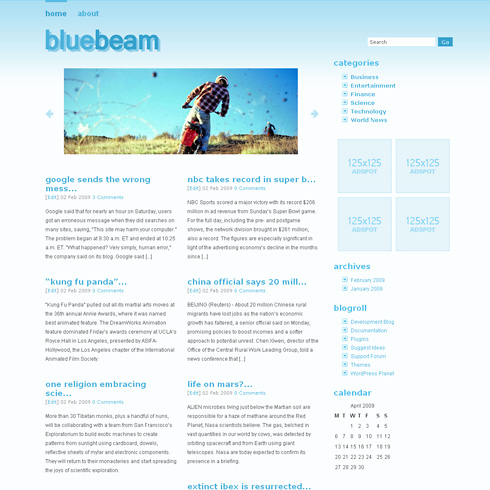 BlueBeam ? Light and Simple, 2 Column WordPress Theme